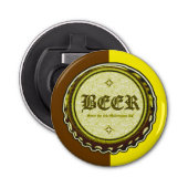 BEER - Pet met fles Bruin en geel Button Flesopener (Voorkant)