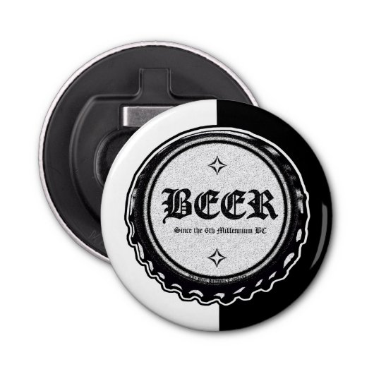 BEER - Pet voor flesjes zwart-wit Button Flesopener (Voorkant)