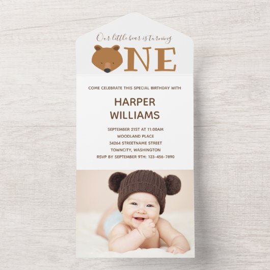Beer Photo Cute First Birthday Invitation All In One Uitnodiging (Binnen)