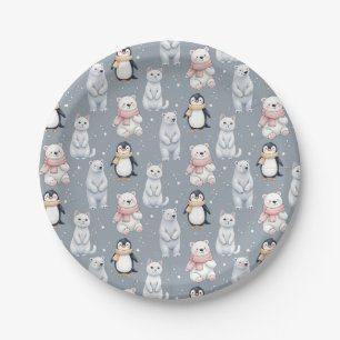 Beer pinguïn kat Naadloos Patroon Papier Borden Papieren Bordje