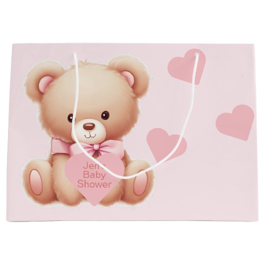 Beer Pink Hearts Baby shower Groot Cadeauzakje (Voorkant)