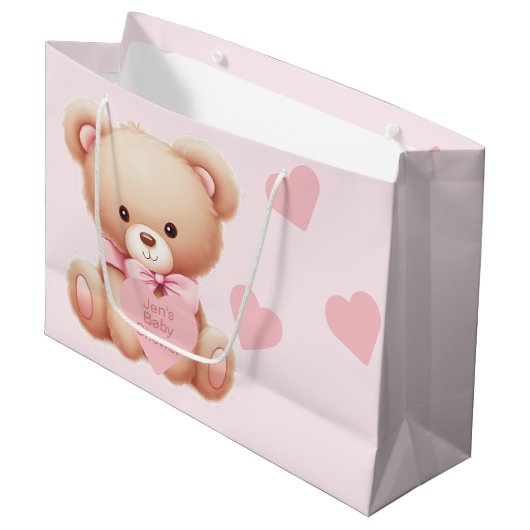 Beer Pink Hearts Baby shower Groot Cadeauzakje (Voorkant Gekanteld)