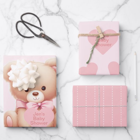 Beer Pink Hearts Baby shower Inpakpapier Vel (Voorkant)