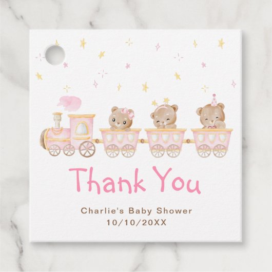 Beer Pink Train Baby shower Dank u Bedankjes Labels (Voorkant)