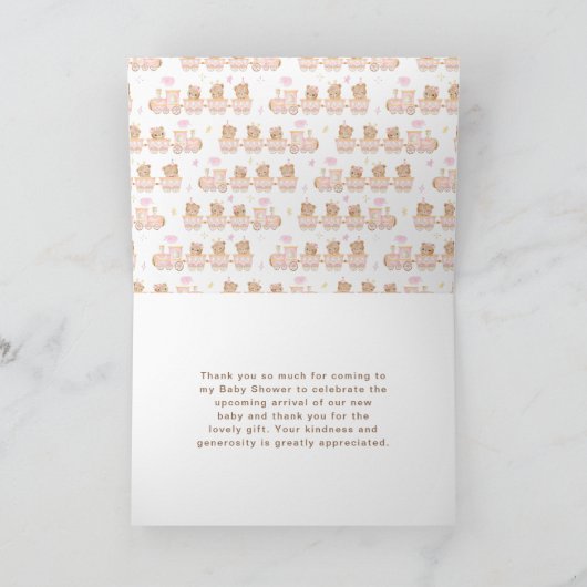 Beer Pink Train Baby shower Dank u Bedankkaart (Binnen)