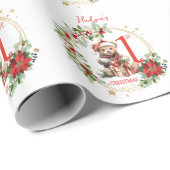 Beer Poinsettia Baby's Naam 1st Christmas Cadeaupapier (Rol Hoek)