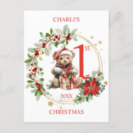Beer Poinsettia Foliage Baby's eerste kerst Briefkaart