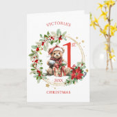 Beer Poinsettia Foliage Baby's eerste kerst Kaart (Gele Bloem)