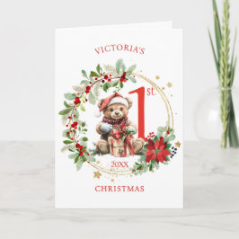 Beer Poinsettia Foliage Baby's eerste kerst Kaart
