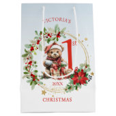 Beer Poinsettia Foliage Baby's eerste kerst Medium Cadeauzakje (Achterkant)