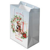 Beer Poinsettia Foliage Baby's eerste kerst Medium Cadeauzakje (Achterkant Gekanteld)
