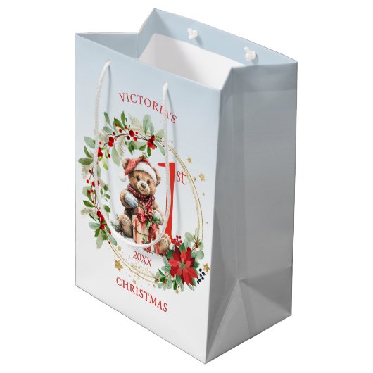 Beer Poinsettia Foliage Baby's eerste kerst Medium Cadeauzakje (Achterkant Gekanteld)