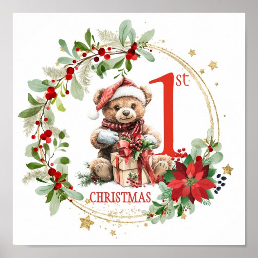 Beer Poinsettia Foliage Baby's eerste kerst Poster (Voorkant)