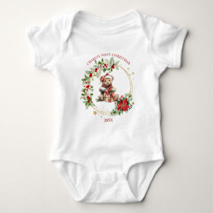 Beer Poinsettia Foliage Baby's eerste kerst Romper
