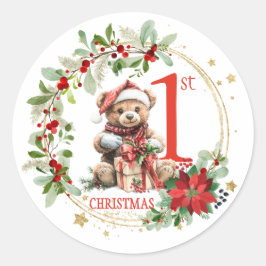 Beer Poinsettia Foliage Baby's eerste kerst Ronde Sticker