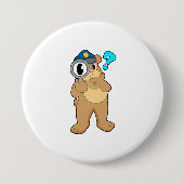 Beer Politieagent Vergrootglas Ronde Button 7,6 Cm (Voorkant)