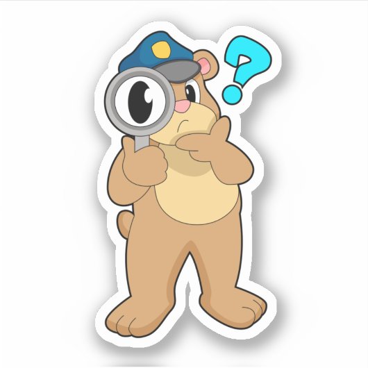 Beer Politieagent Vergrootglas Sticker (Voorkant)