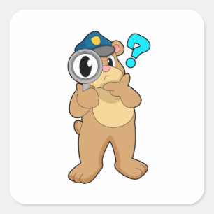 Beer Politieagent Vergrootglas Vierkante Sticker