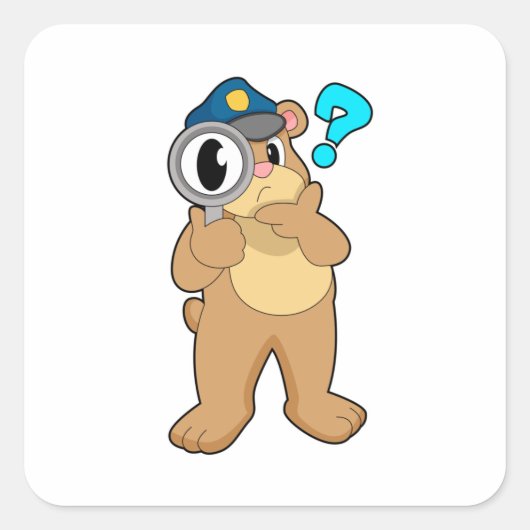 Beer Politieagent Vergrootglas Vierkante Sticker (Voorkant)