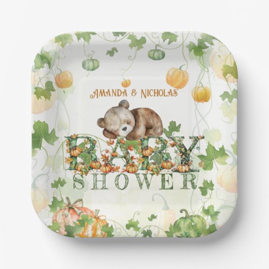Beer pompoenen grillige Herfst Baby shower Papieren Bordje (Voorkant)