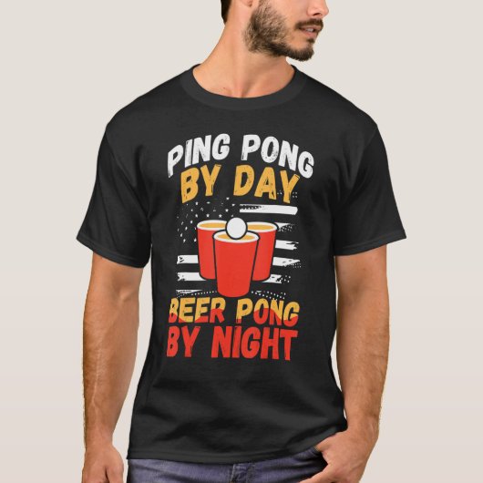 Beer Pong bij Night Table Tennis Player T-shirt (Voorkant)