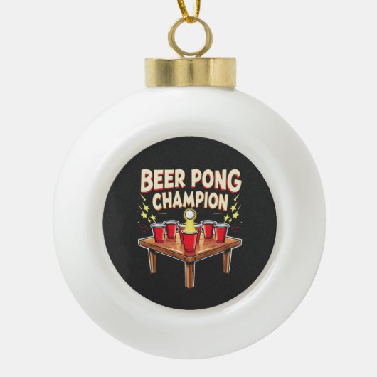 Beer Pong Champion Ping Pong Drink Keramische Bal Ornament (Voorkant)