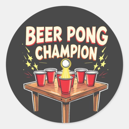 Beer Pong Champion Ping Pong Drink Ronde Sticker (Voorkant)