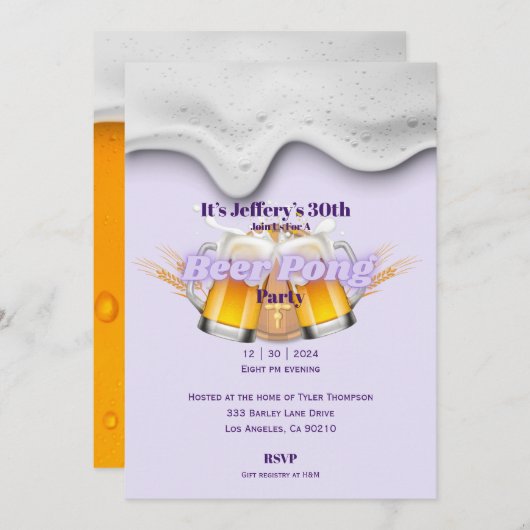 Beer pong Invitation Kaart (Voorkant / Achterkant)