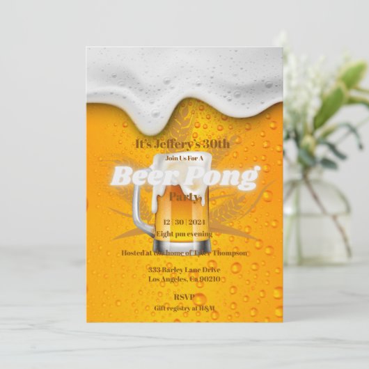 Beer pong party Invitation Kaart (Staand voorkant)