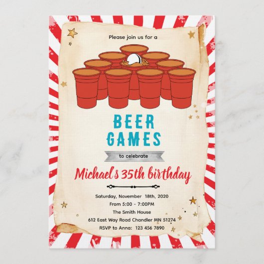 Beer pong party Invitation Kaart (Voorkant)