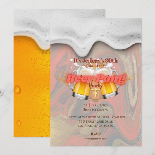 Beer pong party Invitation Kaart (Voorkant / Achterkant)