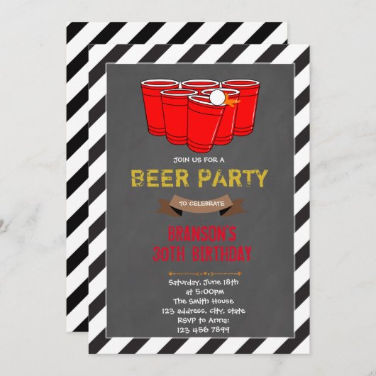Beer pong party-uitnodiging kaart (Voorkant / Achterkant)