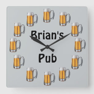 Beer Pub Wall Clock aan personaliseren Vierkante Klok