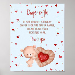 Beer Red Heart Boy Baby shower Luier Raffle Sign Poster