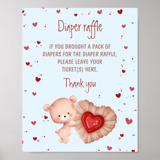 Beer Red Heart Boy Baby shower Luier Raffle Sign Poster (Voorkant)