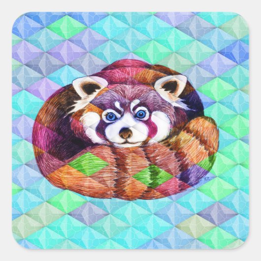 Beer Red Panda over het cubisme van turkooizen Vierkante Sticker (Voorkant)