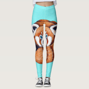 Beer Red Panda over turkooizen Leggings