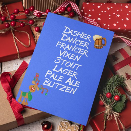 Beer Reindeer Names Rudolph KerstFunny Feestdagen Kaart