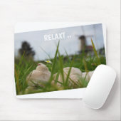 Beer relaxt in natuur met Hollandse molen. Muismat (Met muis)