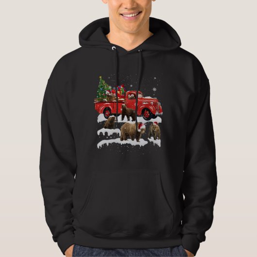 Beer Riding Red Truck Merry Kerstmis X-mas Ugly G Hoodie (Voorkant)
