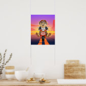 Beer Riding Scooter Desert Sunset Poster (Keuken)