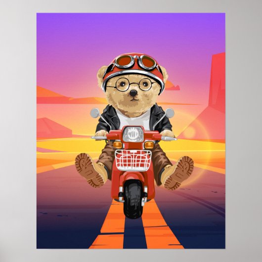 Beer Riding Scooter Desert Sunset Poster (Voorkant)