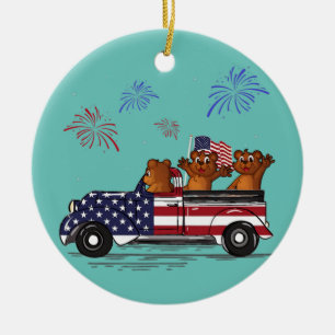 Beer Riding Truck American Flag Fireworks Funny Keramisch Ornament
