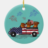 Beer Riding Truck American Flag Fireworks Funny Keramisch Ornament (Achterkant)