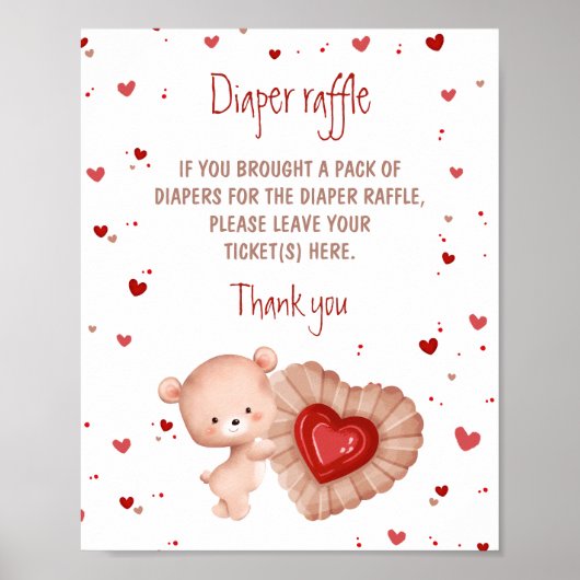 Beer Rode Hart Baby shower Luier Raffle Teken Poster (Voorkant)