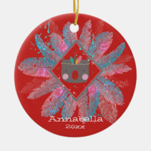 Beer  Rode Kerstmis Keramisch Ornament