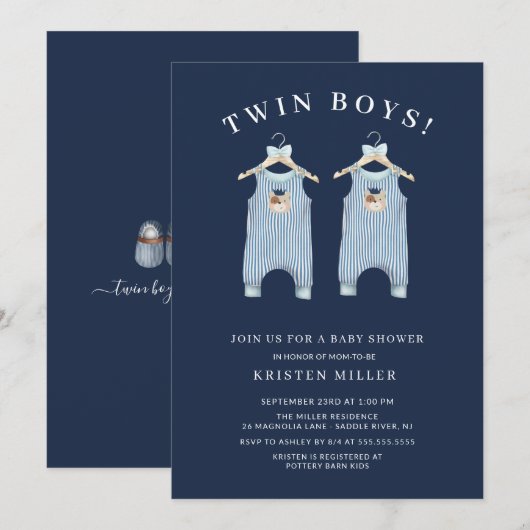 Beer Romper Baby shower met Twin Boys Kaart (Voorkant / Achterkant)