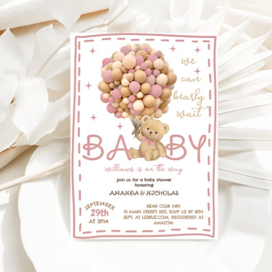 Beer Roze Baby Meisje Douche Kaart