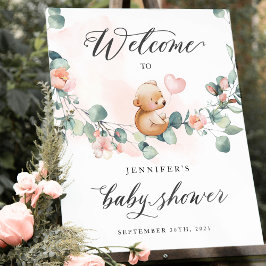 Beer Roze Baby shower Welkomstteken Poster