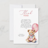 Beer roze ballon Baby shower dank u kaart (Voorkant)